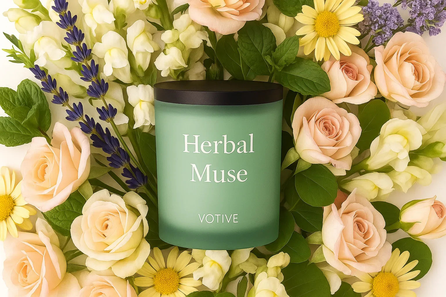 Green glass jar candle labeled