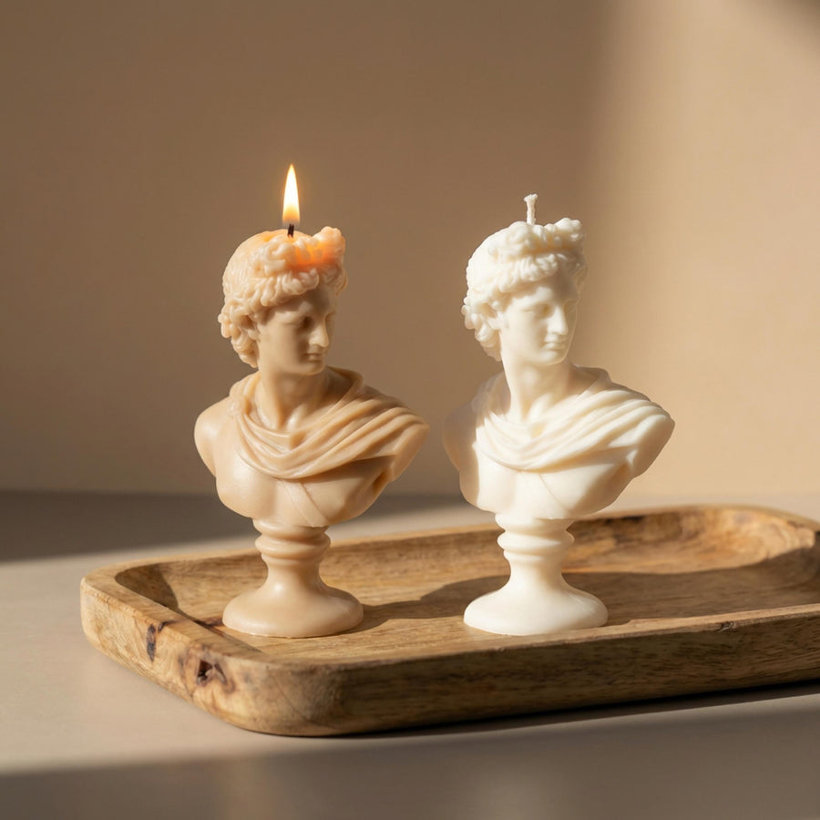 Apollo Bust Candle – Greek Statue Candle – Sculpture Soy Wax – front view