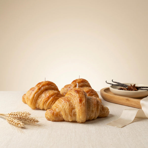 Croissant Candle – Cozy Breakfast Decor – French Bakery Aest – front view
