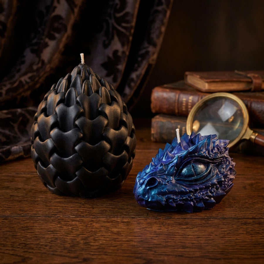 Dragon Candle Set, Dragon Head & Dragon Egg Soy Wax Candles, Gothic Fantasy Decor, Handmade Mythical Gift