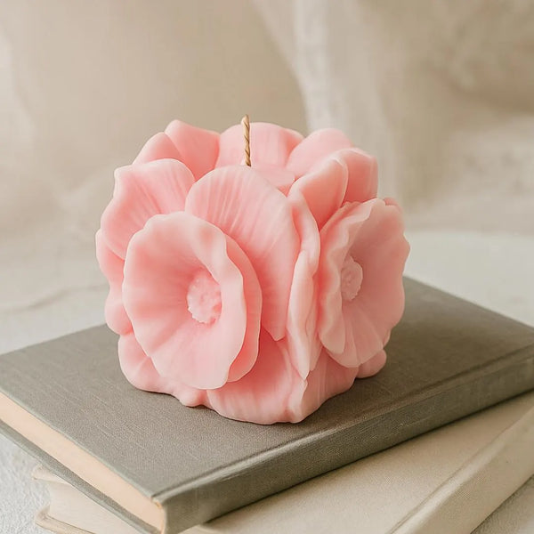 Floral Soy Wax Candle – Handmade Flower Blush Candle — lit candle