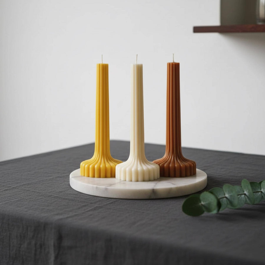 Large Ribbed Pillar Candle – front view