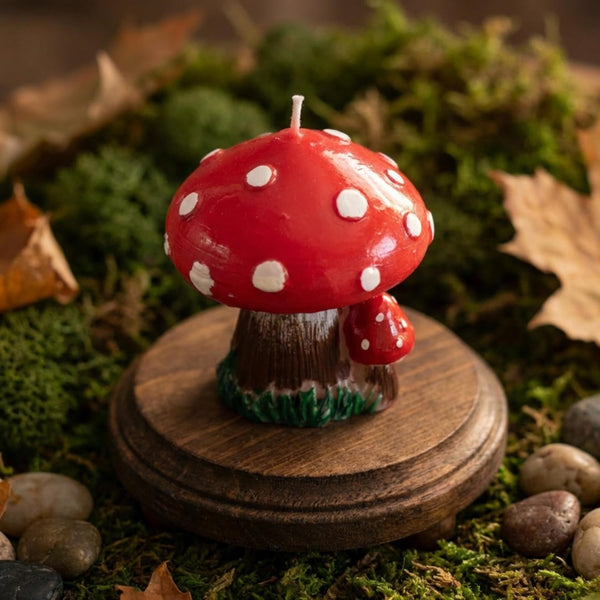 Mushroom Soy Candle Hand-Painted With Non Toxic Paint – side view