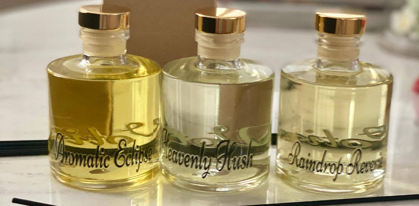 Raindrop Reverie eco-friendly reed diffuser with lime, basil, mandarin, bamboo, beechwood