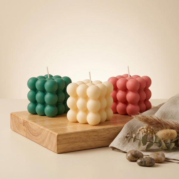 Soy Wax Bubble Bulk Candle: Cube Decor – front view
