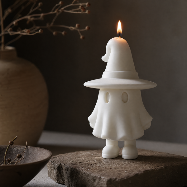 Ghost witch hat soy wax candle for Halloween decor