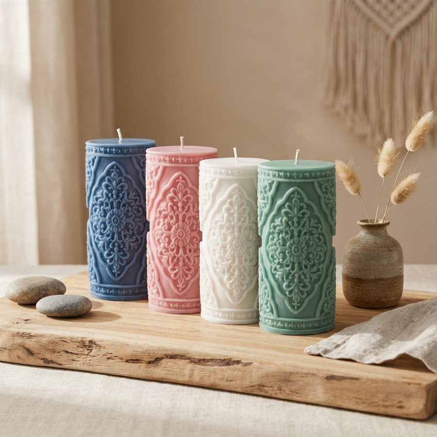 Medium Vintage Lace Pillar Candle soy wax candle