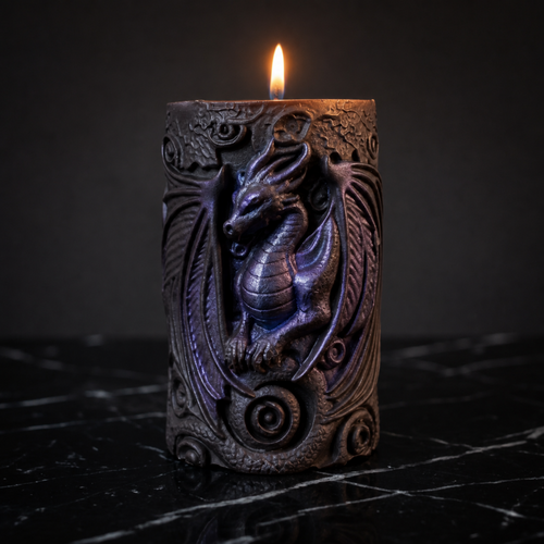 Dragon Pillar Candle, Gothic Sculptural Soy Wax Candle, Fantasy Candle Decor, Handmade Mythical Dragon Gift