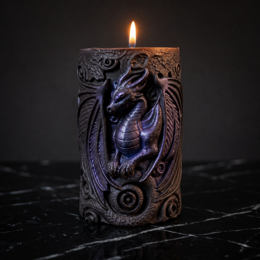 Dragon Pillar Candle, Gothic Sculptural Soy Wax Candle, Fantasy Candle Decor, Handmade Mythical Dragon Gift