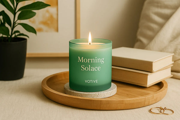 Morning Solace Candle — Citrus Non-Toxic Soy Wax — lit candle