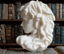 Minimalist Medusa bust candle in white soy wax – luxury handmade sculptural candle for aesthetic interiors, mythology-inspired home fragrance piece.