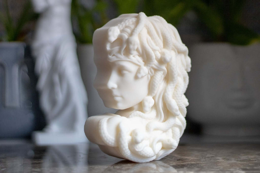 Statement piece Medusa candle, combining classical art and home décor with a touch of mythology.