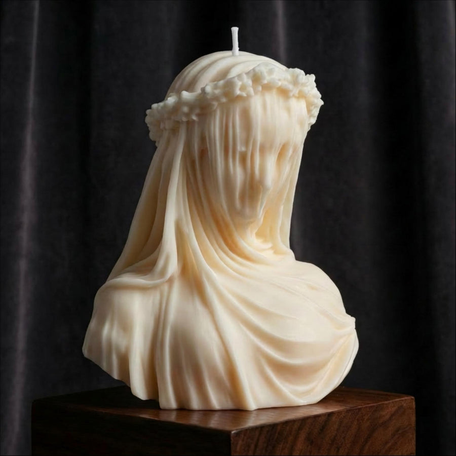 Extra Large Veiled Lady Sculptural Candle soy wax candle — lit candle