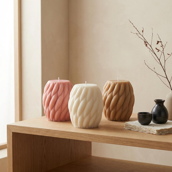 Huge Knit Pillar Candle: Handmade Soy Wax Twisted Knot Candle