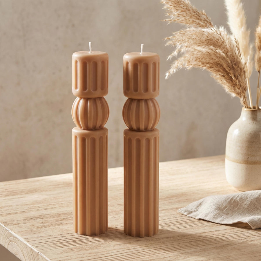 Set of 2 Chic Roman Ribbed Pillar Candle