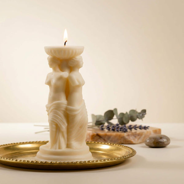 Venus caryatid candle – Greek column soy wax sculpture, front view