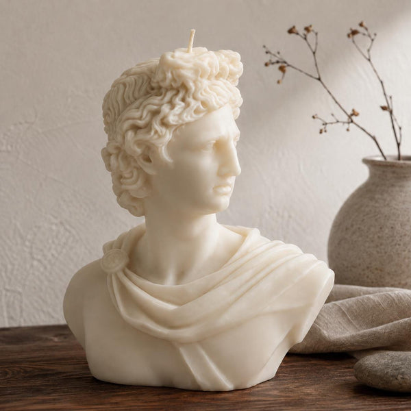 Large Greek Apollo Candle, Greek Soy Wax Sculpture, Classical Statue Decor