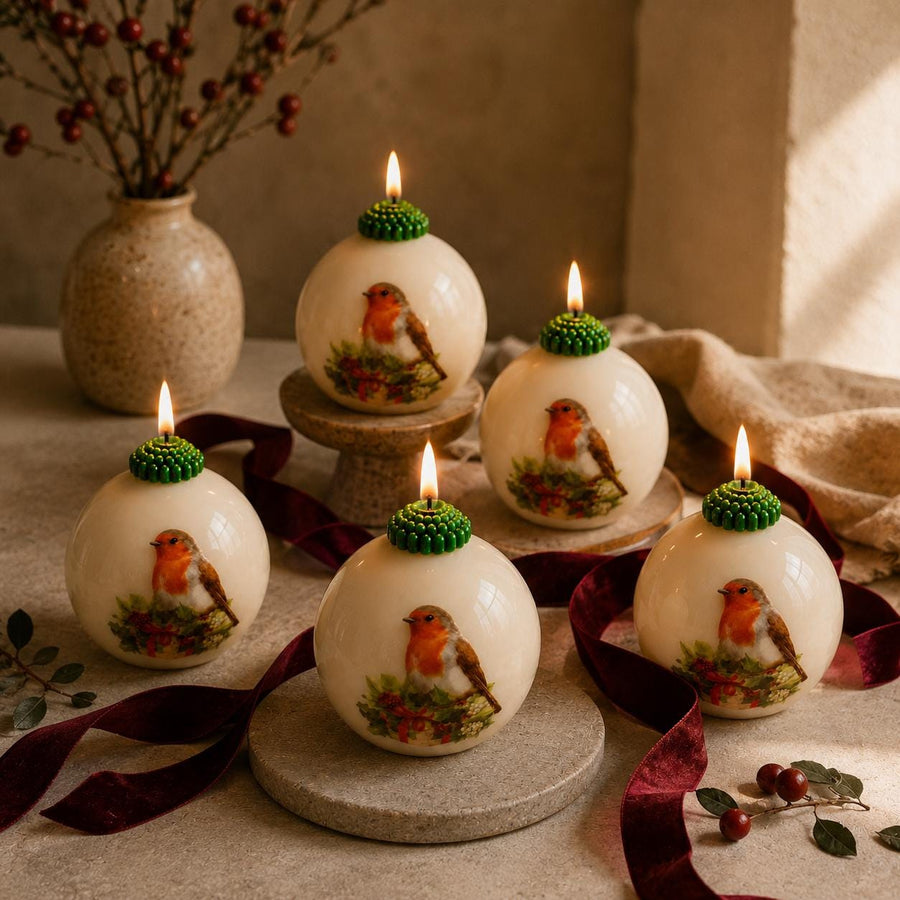 Large glass ornament candle – chinoiserie soy wax Christmas bauble