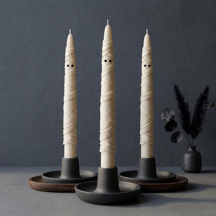 Mummy Taper Candle – handmade Halloween soy wax