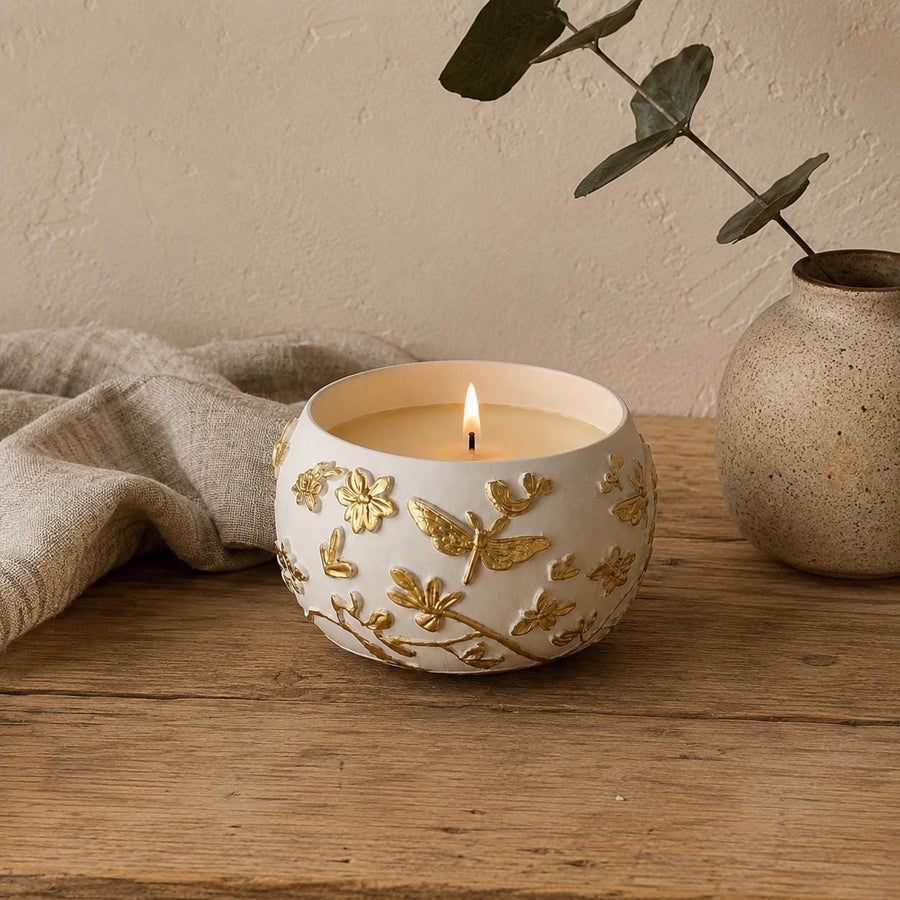 Hand Painted Gold Botanical Candle – Sculptural Candles