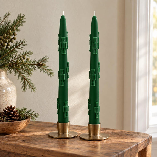 Nutcracker Christmas taper candles set of 2 – red and gold soy wax dinner candles – view 2