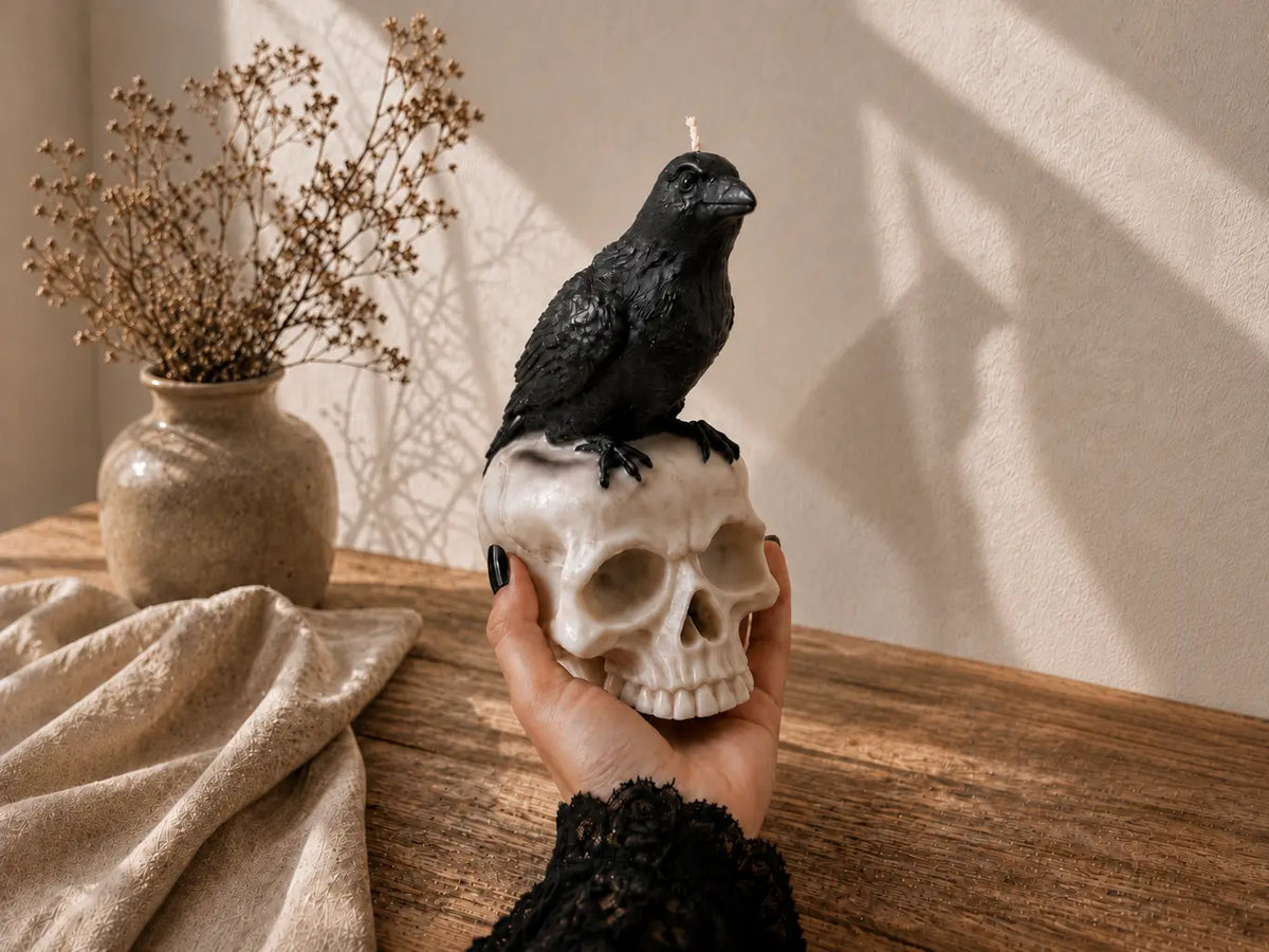 Large Raven Skull Candle Decor Styling Ideas