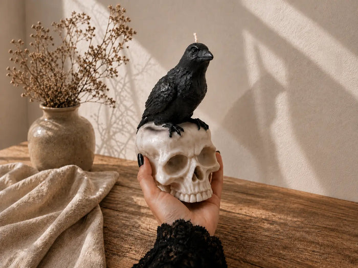 Large Raven Skull Candle Decor Styling Ideas