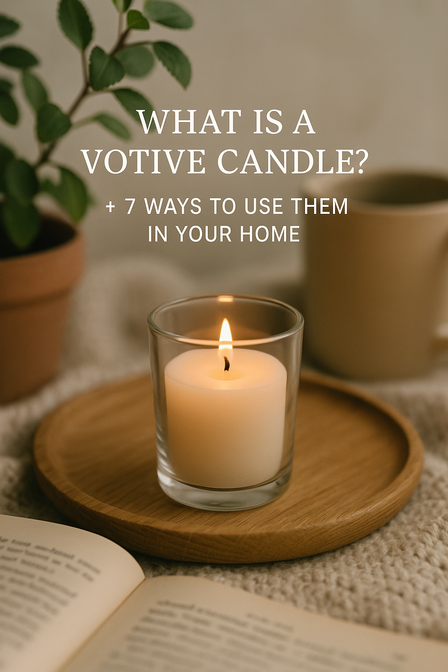 Close-up of a natural soy votive candle burning in a glass holder