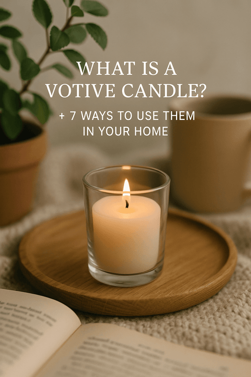 Close-up of a natural soy votive candle burning in a glass holder