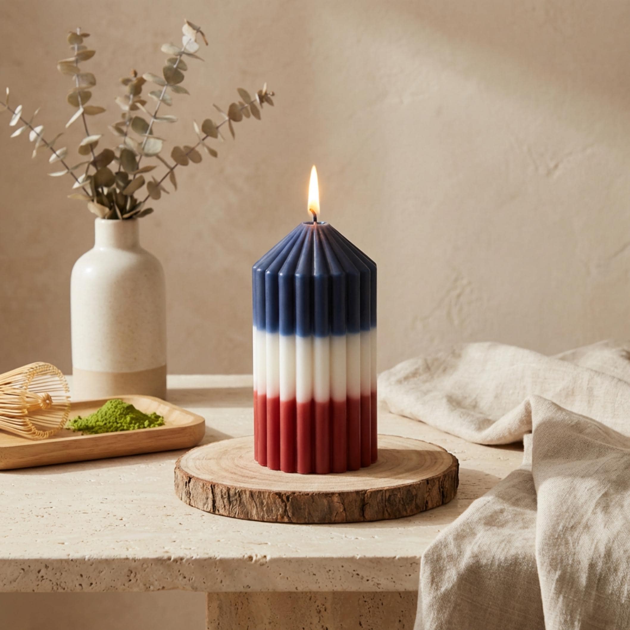 4th of July Pillar Candle – Patriotic Red White Blue Candle
