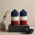 Independence Day soy wax pillar candle – sculptural patriotic candle, top view