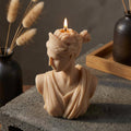 Artemis candle detail – moon goddess sculptural soy wax, classical bust close-up