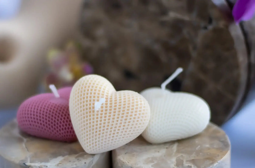 Artistic 3D textured heart candles for romantic and minimalist home decor