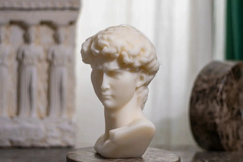 Artistic candle of David’s head – non-toxic soy wax for home decor.