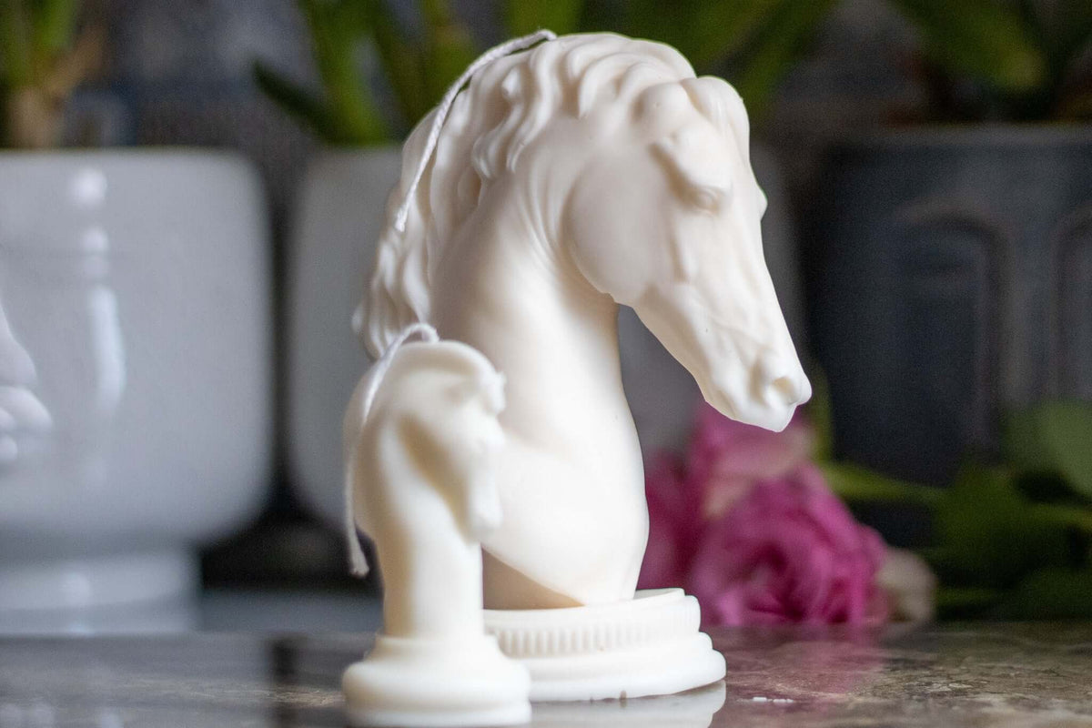 Scented Horse Head Candle - Sculptural Soy Wax Decor — styled display