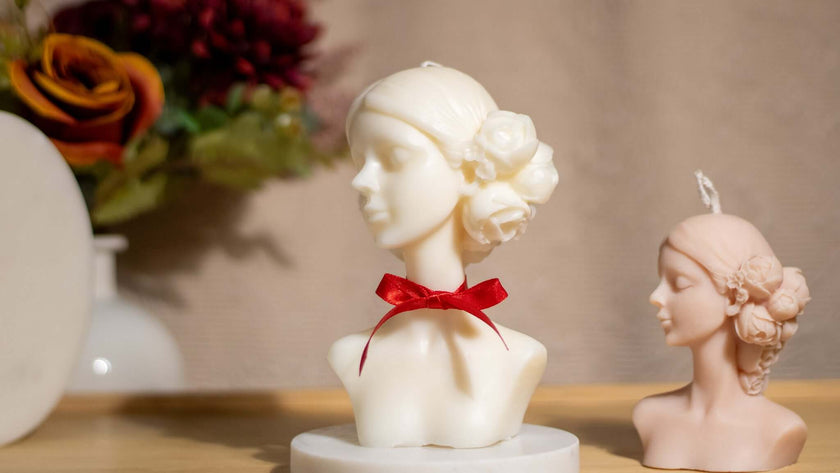 Artistic sculpture candle – large female bust in natural soy wax for thoughtful interiors.