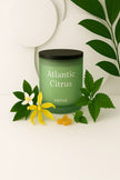 Eco-friendly Atlantic Citrus soy candle infused with sweet orange, Sicilian bergamot, and lavender essential oils, hand-poured for natural aromatherapy and uplifting home décor.