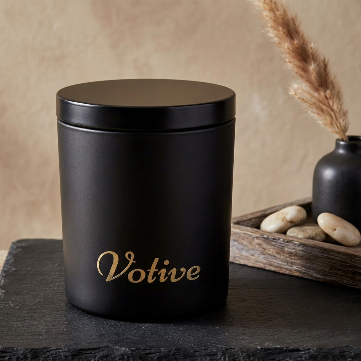 Black Glass Jar Candle, Wooden Wick Crackling Candle