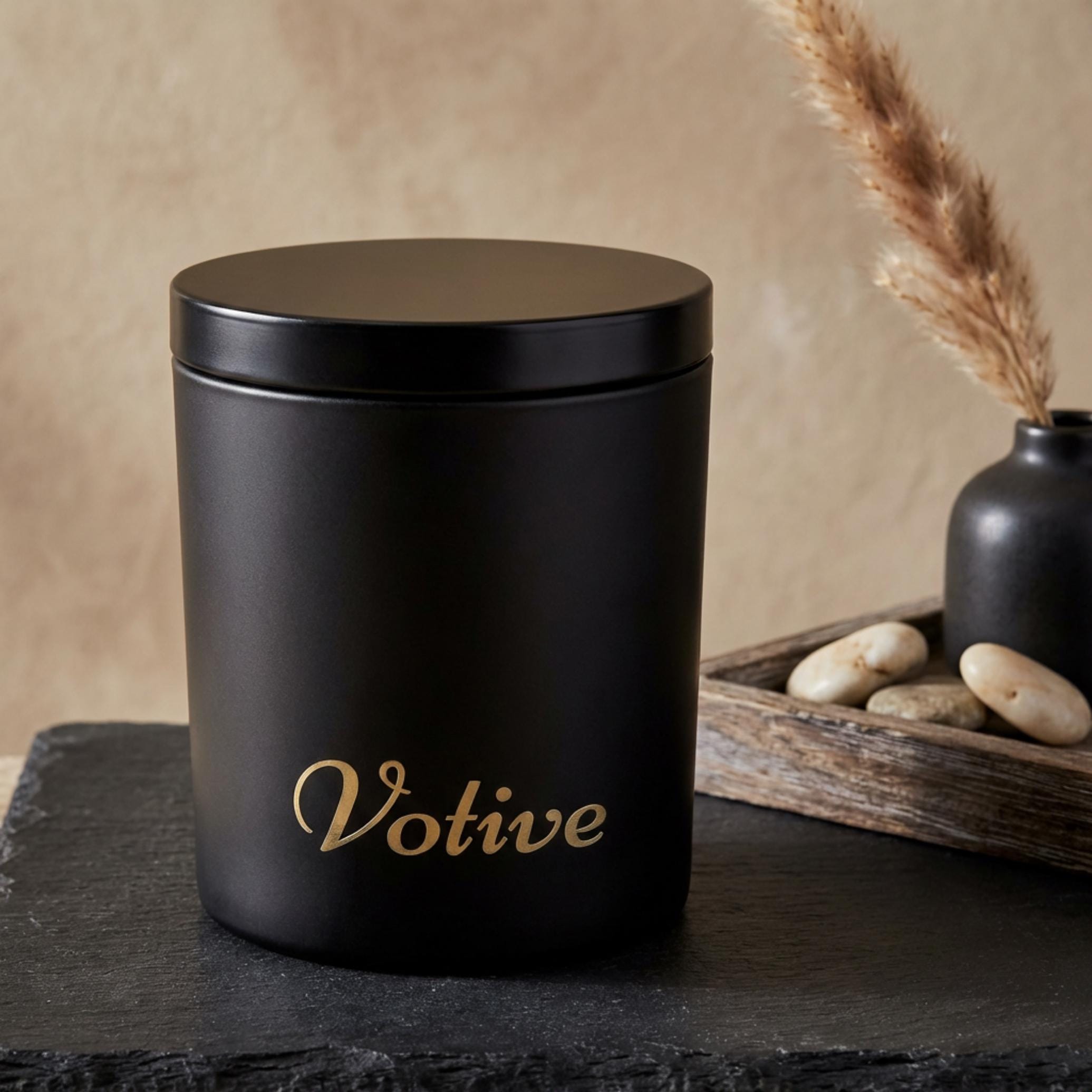 Black Glass Jar Candle, Wooden Wick Crackling Candle