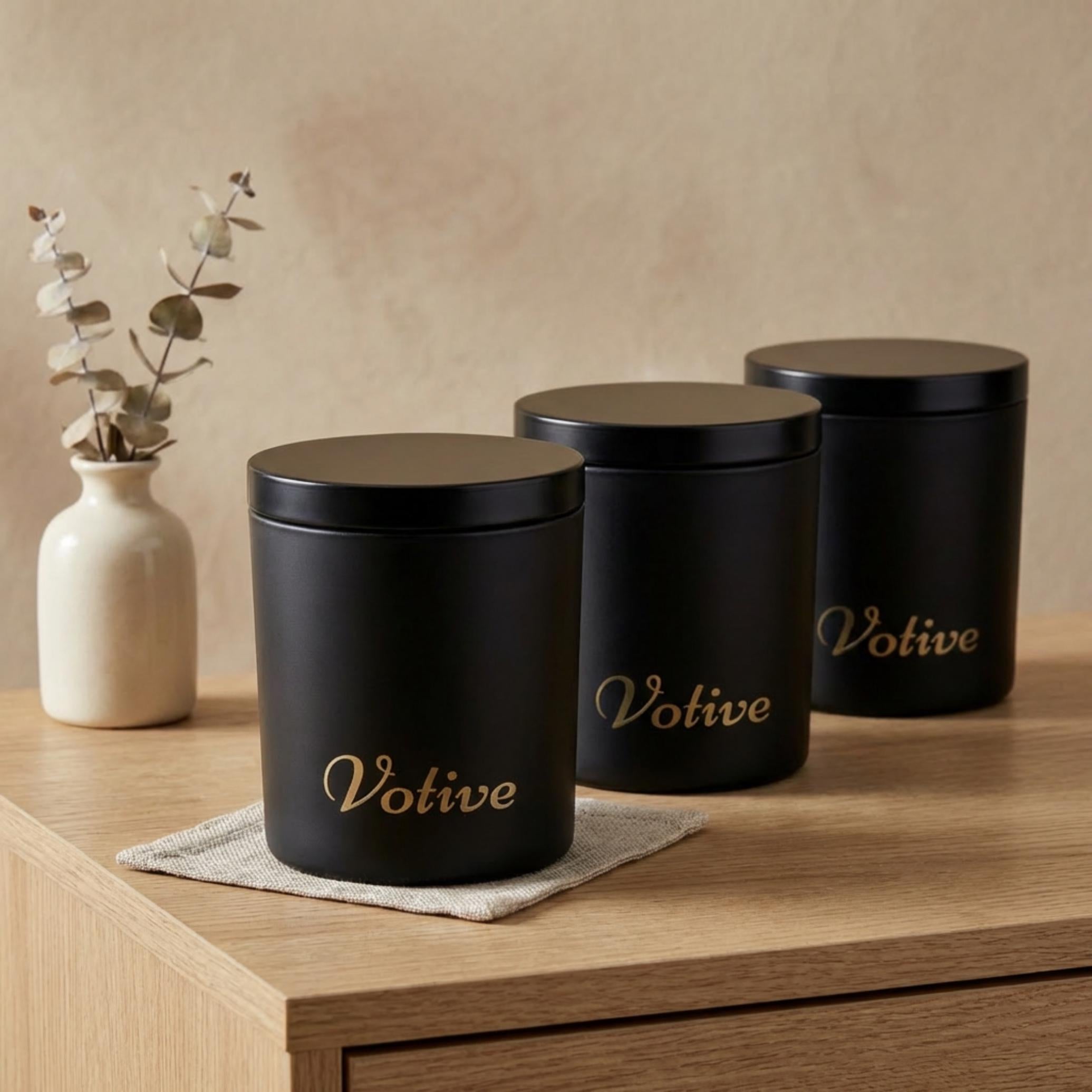 Black Glass Jar Candle, Wooden Wick Crackling Candle