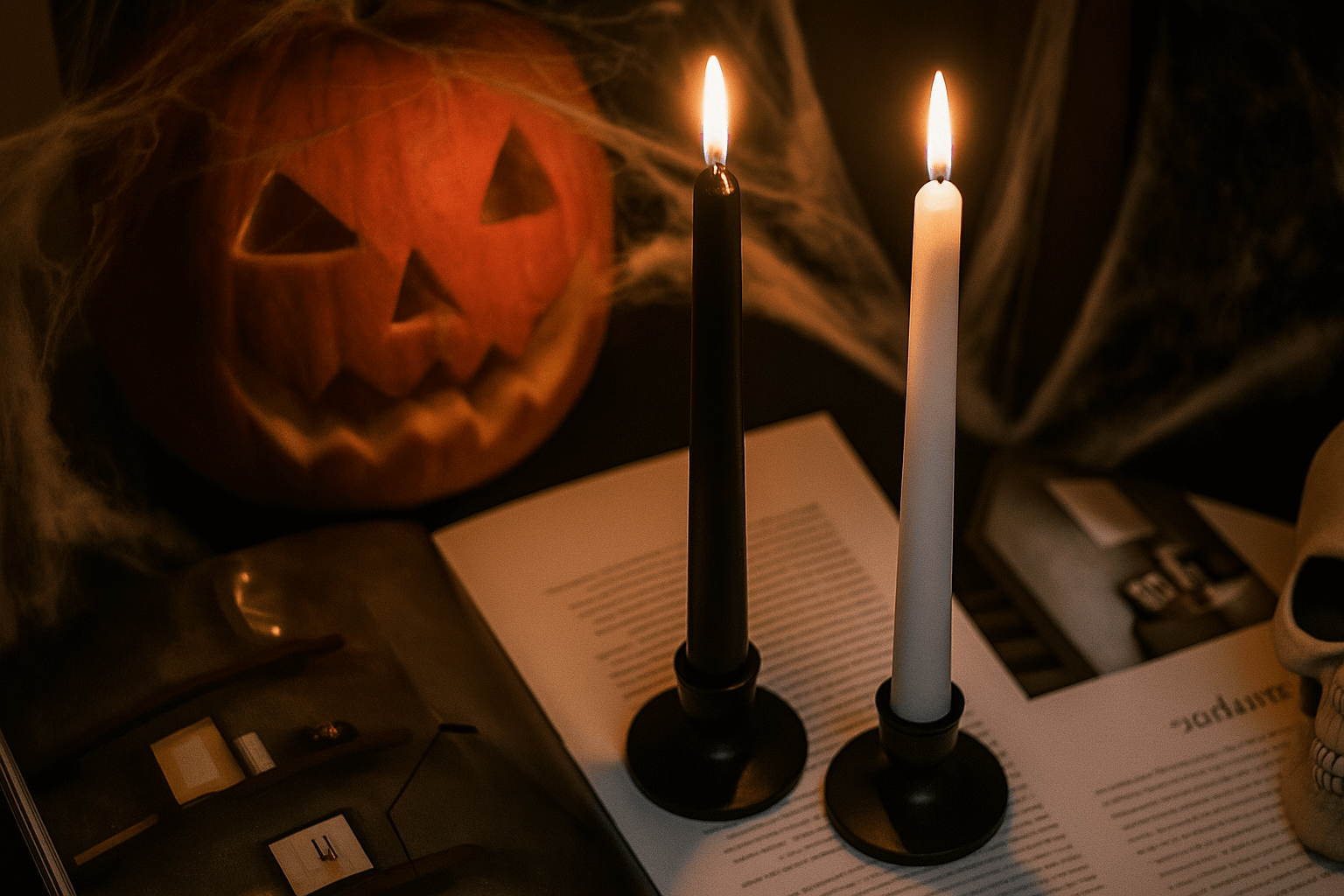 Black Halloween taper candles made from natural soy wax, eco-friendly and non-toxic.
