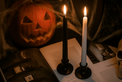 Black Halloween taper candles made from natural soy wax, eco-friendly and non-toxic.