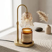 Adjustable Height Candle Warmer Lamp — Brass Arch with Fluted Glass Shade