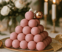 bubble Candle pyramid  decorative plate with a blurred floral and candle background