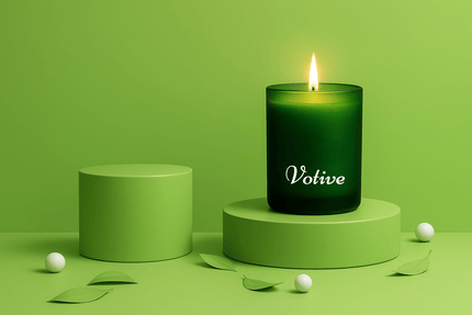 Close-up of handmade Atlantic Citrus candle with sweet orange, Sicilian bergamot and lavender – clean burning soy wax candle for morning rituals