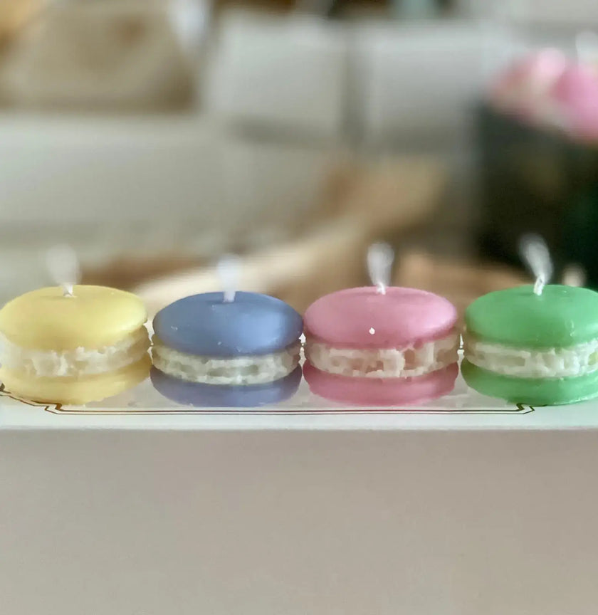 Colorful soy macaron candles, handmade and eco friendly, Votive artisan scented candle collection for elegant home fragrance