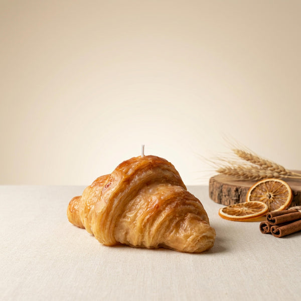 Croissant Candle – Cozy Breakfast Decor – French Bakery Aest – side view