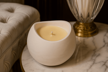 Custom soy wax candle in eco resin jar with cotton wick

