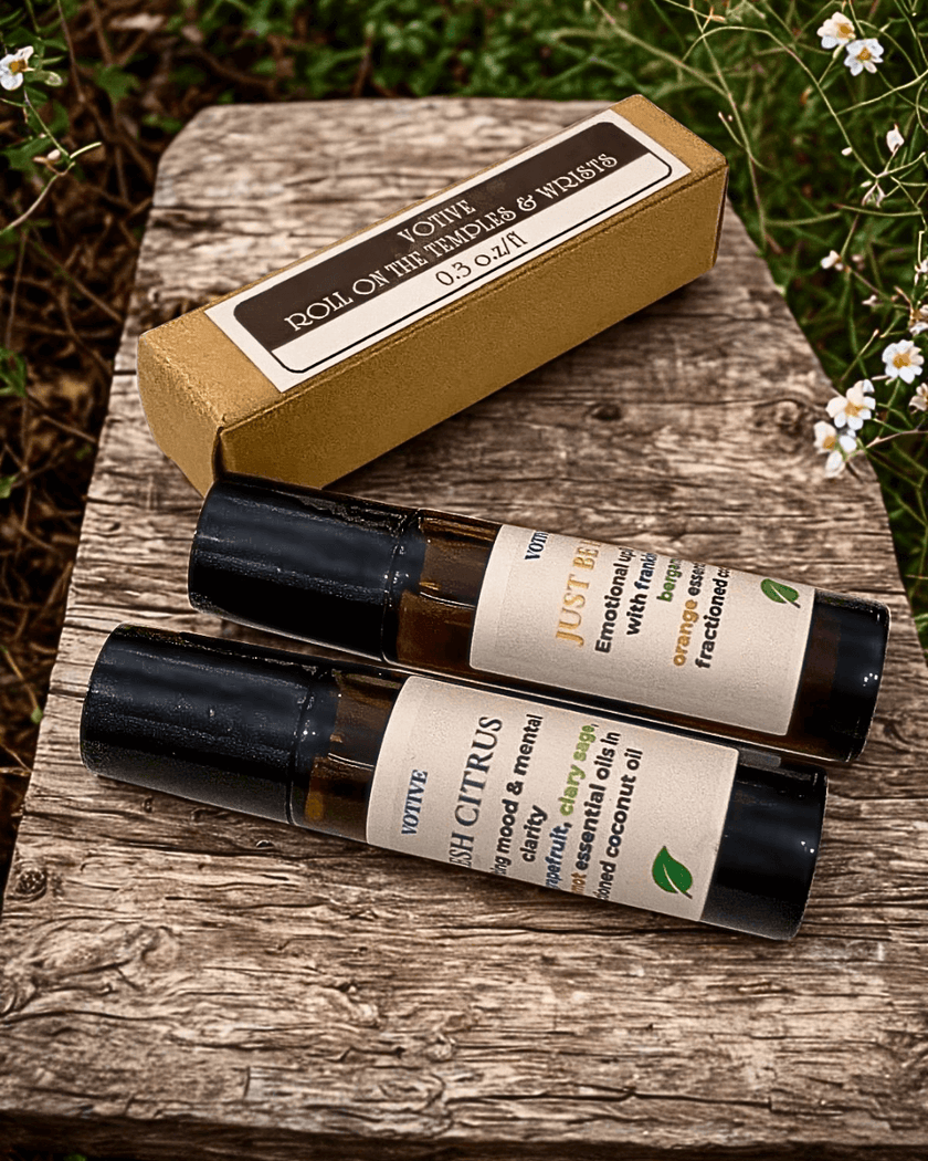 Daily use aromatherapy roll-ons – lavender, bergamot, citrus blends

