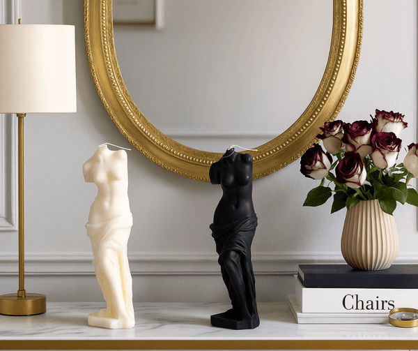 Venus candle – sculptural soy wax goddess bust, ivory, front view